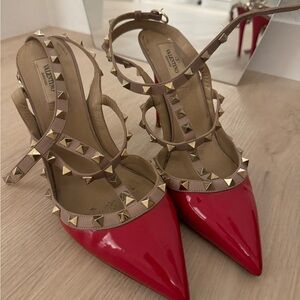 Valentino Rockstud Caged 100 Patent Pump Women's Red Size 41